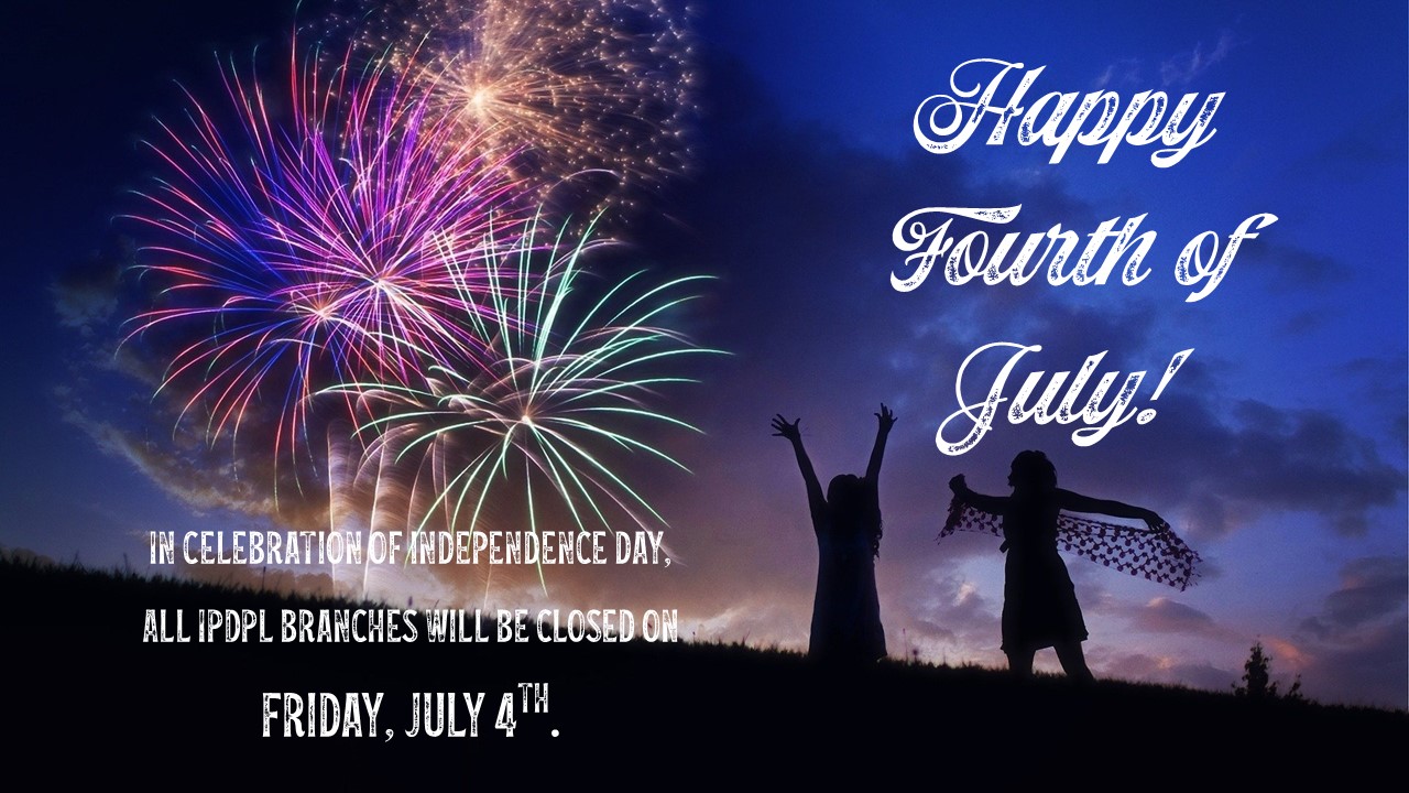 Children watching a fireworks display.  Text: Happy Fourth of July!