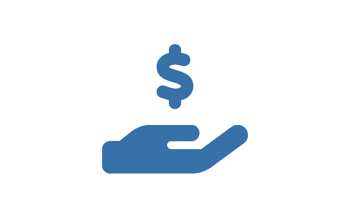 Donate money icon showing a hand with palm facing up and a dollar sign above the hand