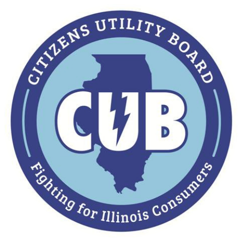 The logo for the Citizen's Utility Board, with the CUB slogan - Fighting for Illinois Consumers - on the bottom and the C-U-B acronym superimposed over an outline of the state of Illinois in the middle.