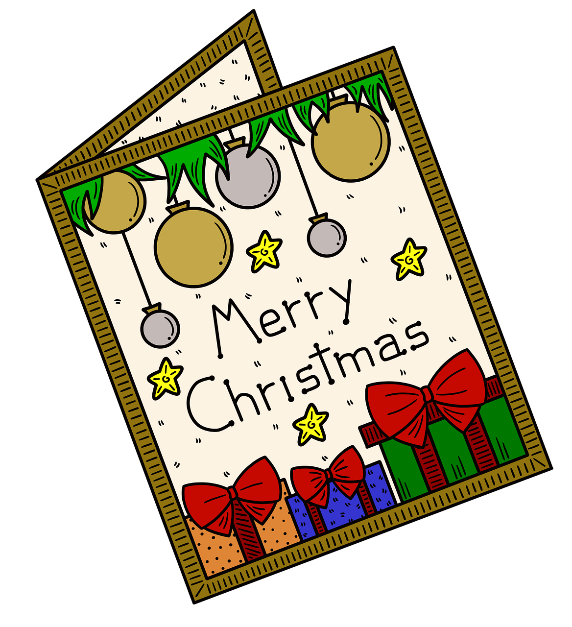 Cartoon illustration of a Christmas greeting card.