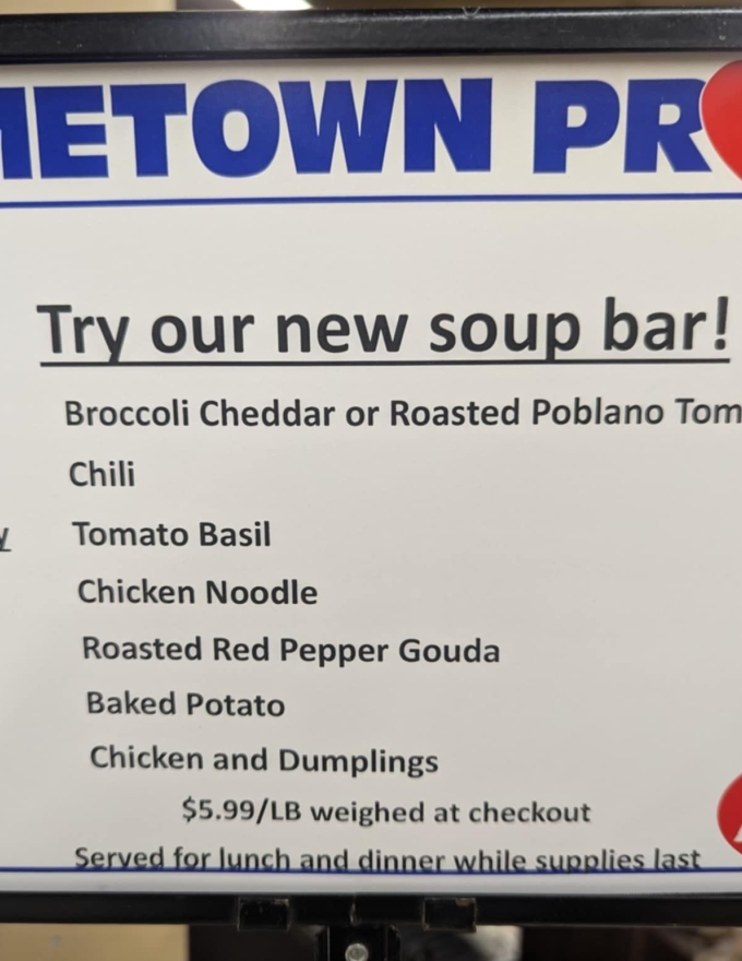 Kirby soup bar menu