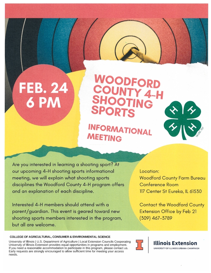 Woodford County 4-H Shooting Sports February 24, 2025 Informational Meeting Flyer