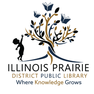 Illinois Prairie District Public Library logo of a child reaching up to pick a book from the Tree of Knowledge