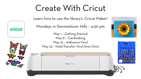 A Cricut cutting machine and text detailing the various classes and dates