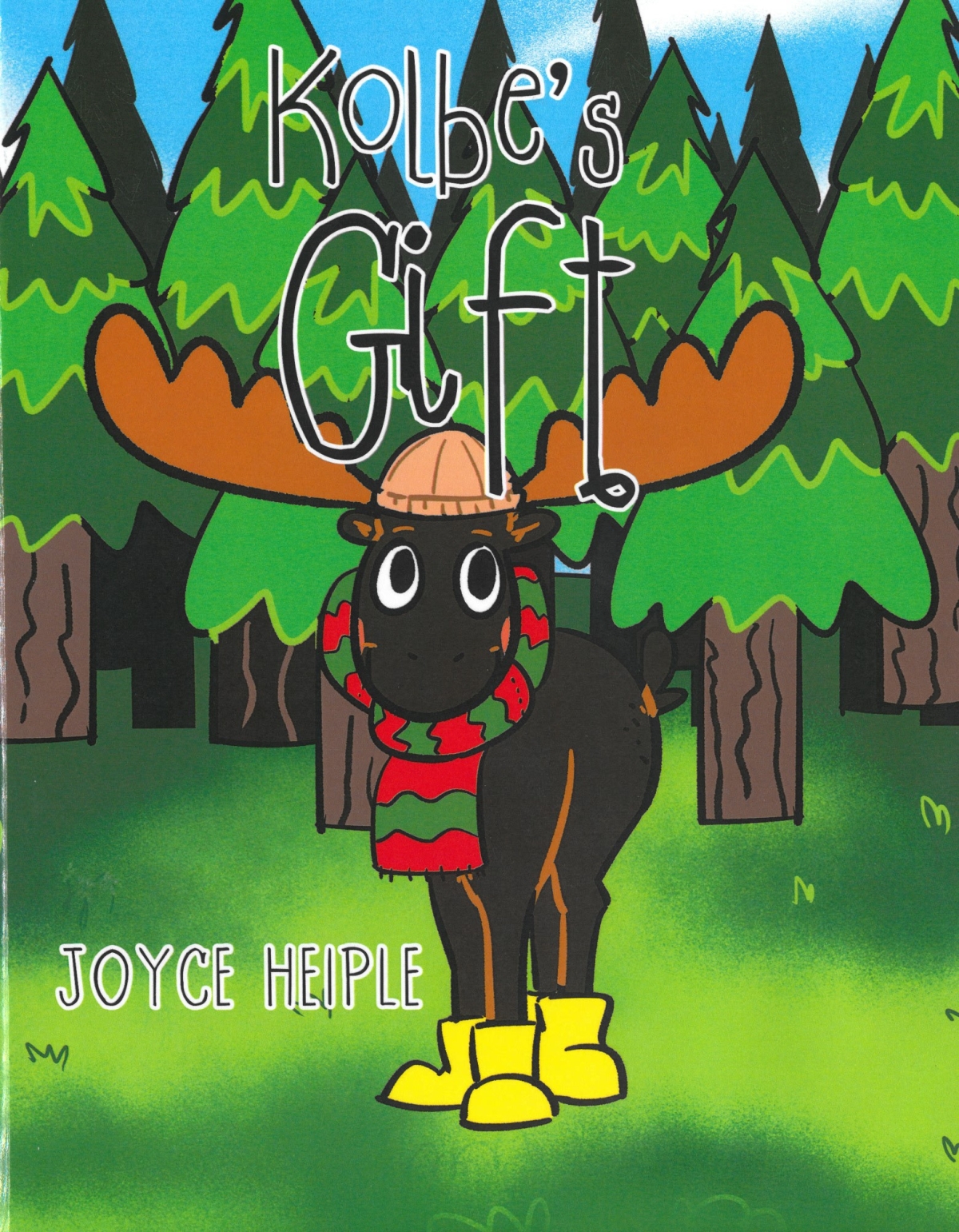 Cartoon illustration of a moose wearing a hat, rubber galoshes, and a scarf.