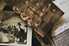 Old photographs and letters spread out